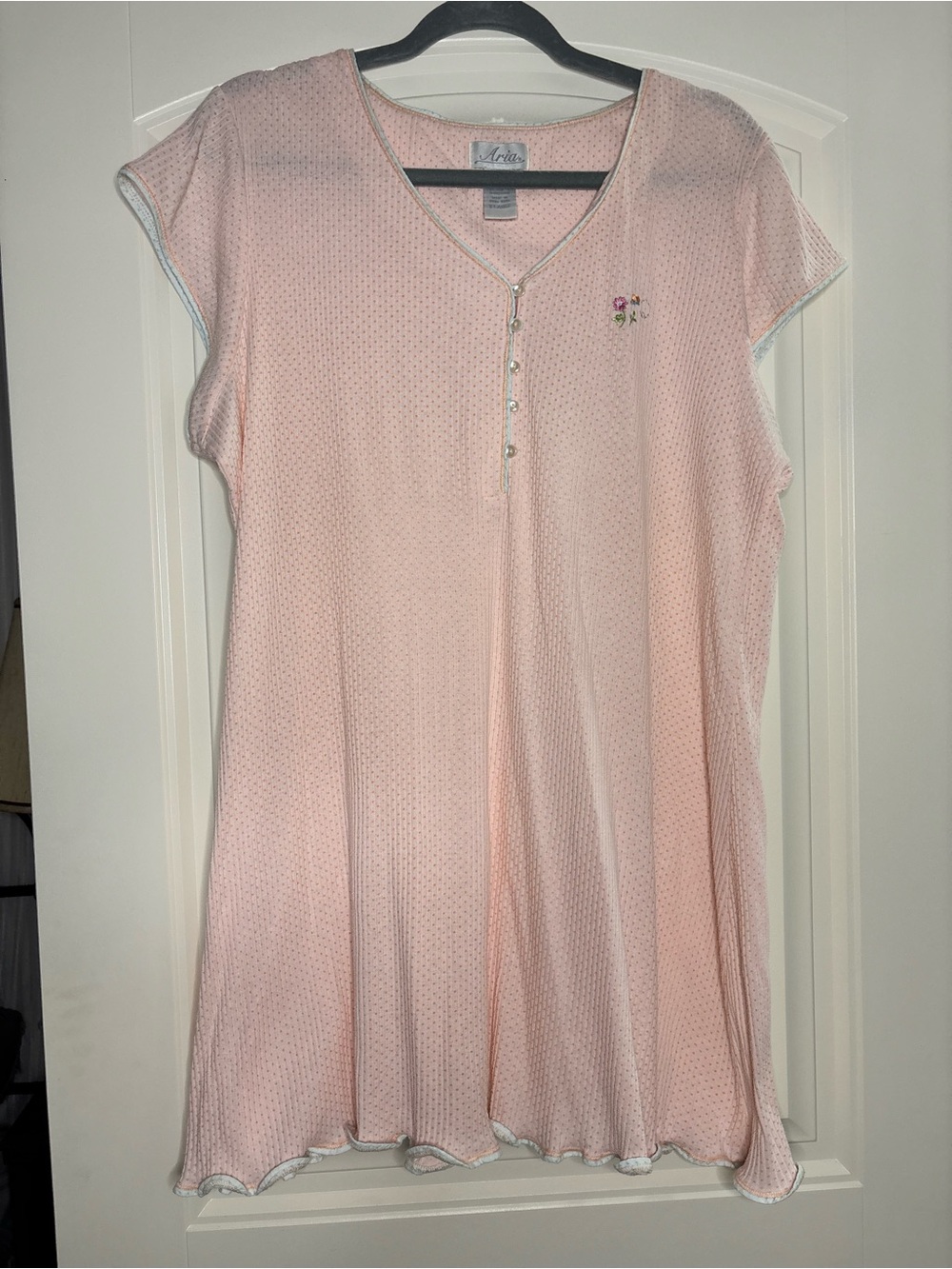 Aria Light Pink Cap Sleeve Nightgown with Embroidered Floral Accent